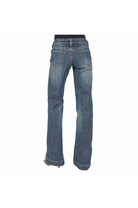 0214 Ladies Trouser Style Western Jean Open Pkt W/Stitched Cirlce Blue