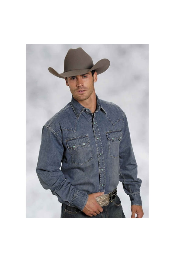 Men's Denim Long Sleeve Snap Western Shirt - 11-001-0465-0031 BU XXX-