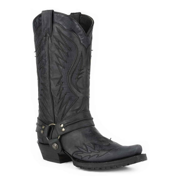 Stetson Men's Biker Outlaw Wing Tip Harness Moto Boot Snip Toe Black 10 D(M) US