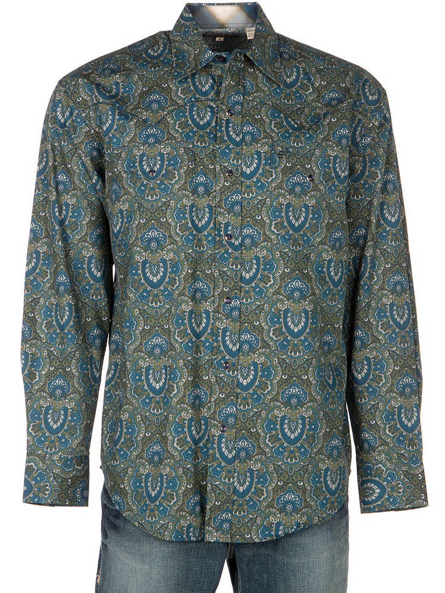 Stetson Apparel Mens Green Paisley Long Sleeve Shirt