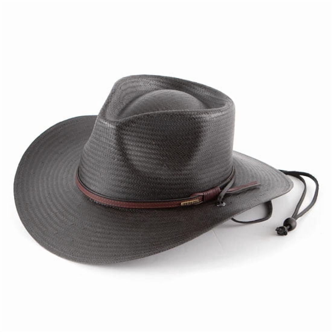 Belgrade Shantung Straw Outback Hat - L - Black