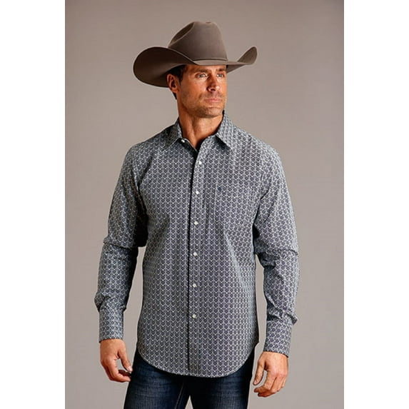 Stetson Chevron Grid Blue Print Snap - Mens Shirt - 11-001-0425-0182Bu