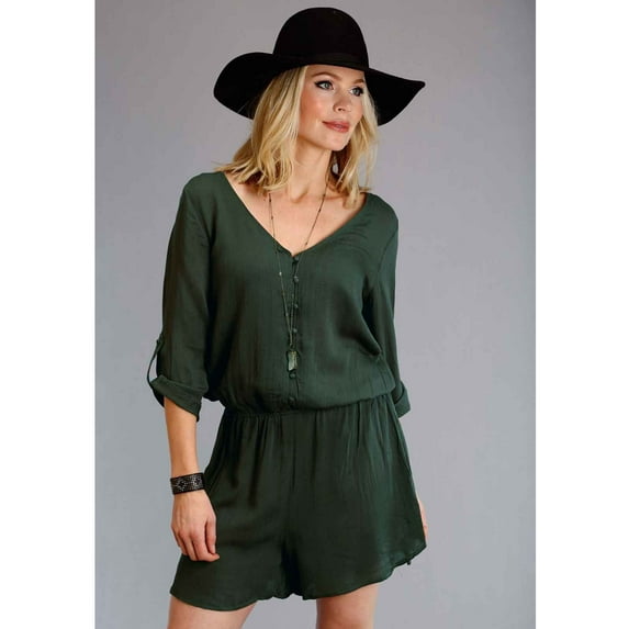 Stetson Ladies Solid Olive Woven Twill Romper Solid Rayon Twill Romp M, 0592