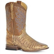 Stetson Men's Cameron Exotic Caiman Western Boot Broad Square Toe Tan 12 D