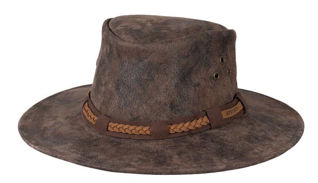 Stetson Men's Canberra Distressed Suede Aussie Safari Hat (Brown, Large