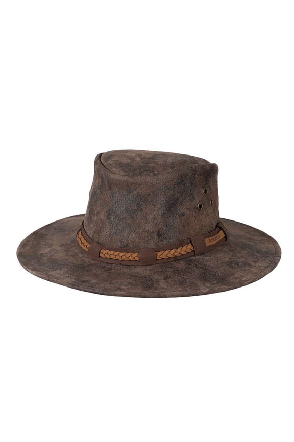 Men's Canberra Distressed Suede Aussie Safari Hat (Brown, Large)