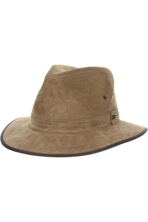Men's Chelan Suede Leather Safari Fedora Hat (Tan, Large)