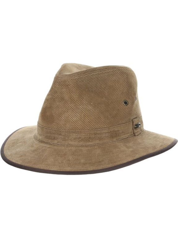 Men's Chelan Suede Leather Safari Fedora Hat (Tan, Large)