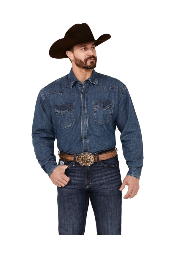 Men's Denim Long Sleeve Snap Western Shirt - 11-001-0465-0021 BU