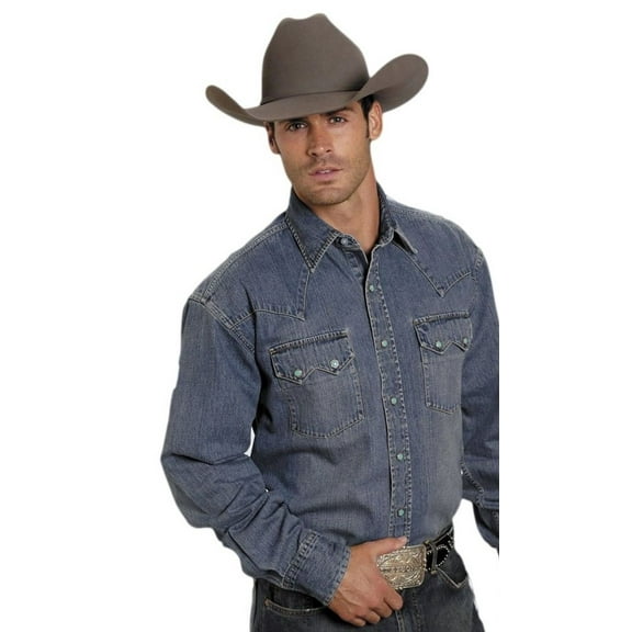 Stetson Men's Denim Long Sleeve Snap Western Shirt - 11-001-0465-0031 BU