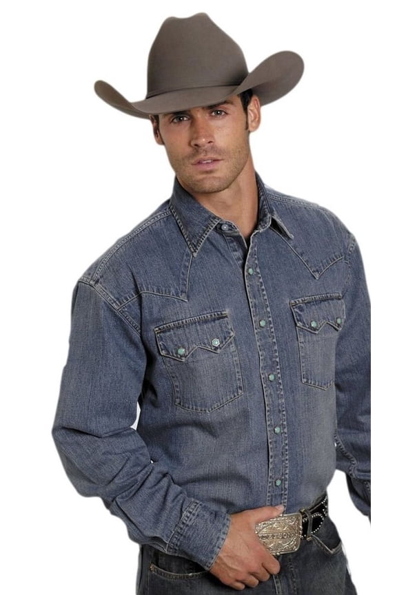 Men's Denim Long Sleeve Snap Western Shirt - 11-001-0465-0031 BU