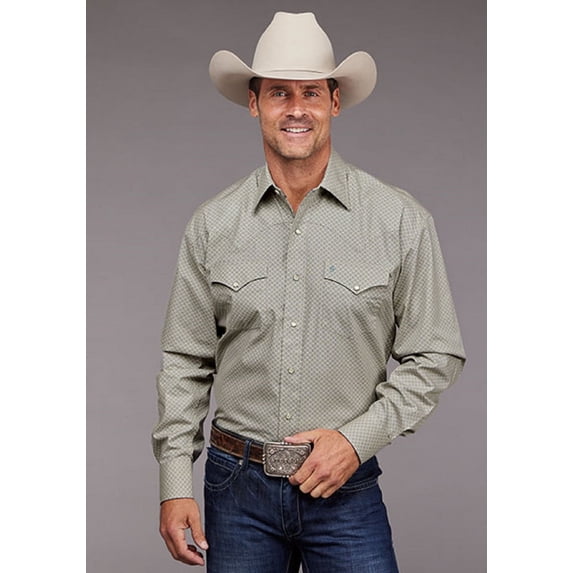 Stetson Men's Geo Print Long Sleeve Pearl Snap Western Shirt - 11-001-0425-5022 BU XX-