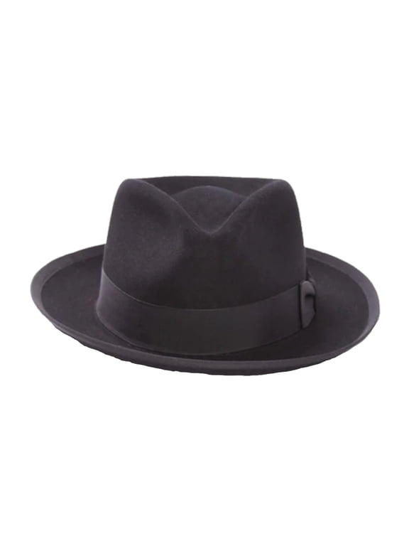 Mens Wool Felt Whippet Fedora Hat (Black, X-Large)