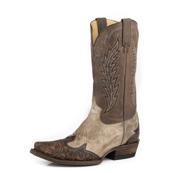 Stetson Western Boots Men Handtooled Blaze Wingtip 12-020-6162-4070 TA