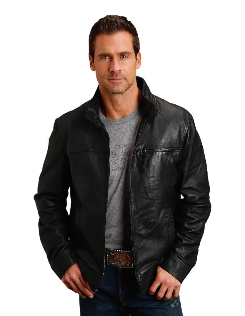 Stetson Western Jacket Mens Leather Zip L Black 11-097-0539-6627 BL