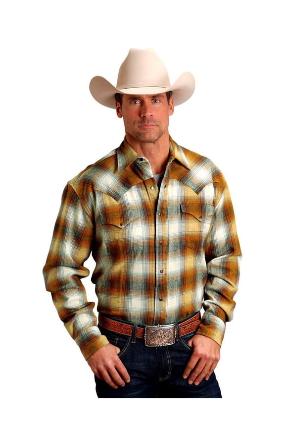 Western Shirt Mens L/S Collar L Brown 11-001-0478-6055 BR