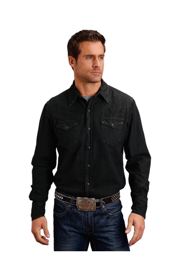 Western Shirt Mens L/S Denim 2XL Black 11-001-0465-0073 BL