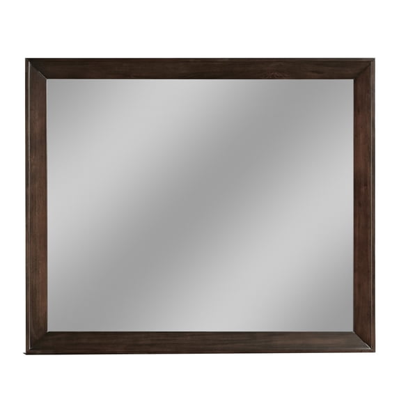 Steve 51 Inch Modern Rectangular Wall Mirror, Glossy Pine Wood Frame, Brown