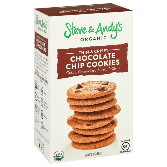 Steve & Andy's Organic - Chocolate Chip Cookies 6.3 oz. Box. Certified Organic, Gluten Free