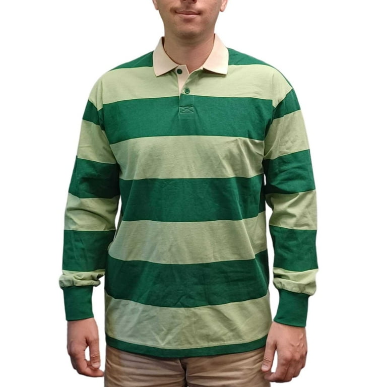 Steve Green Striped Long Sleeve Polo Shirt - Mens XL