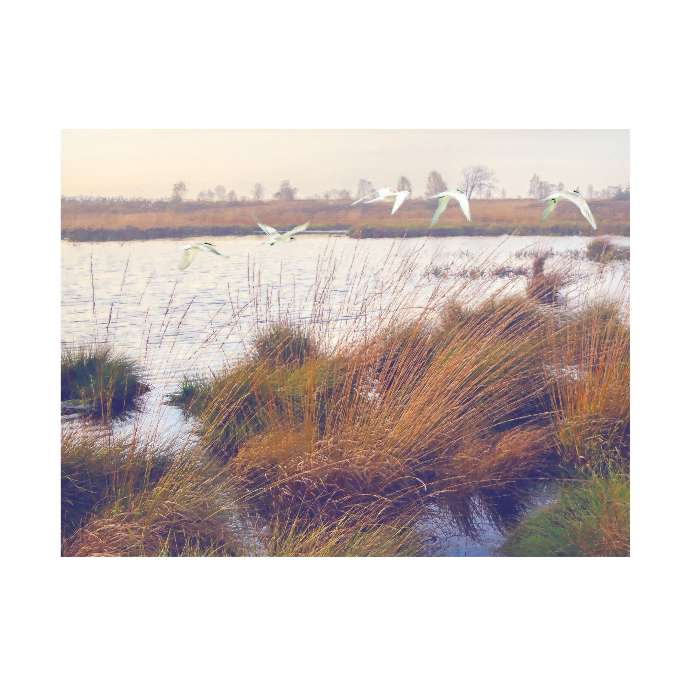 Marshland Hues Landscape Canvas Art in White and Tan