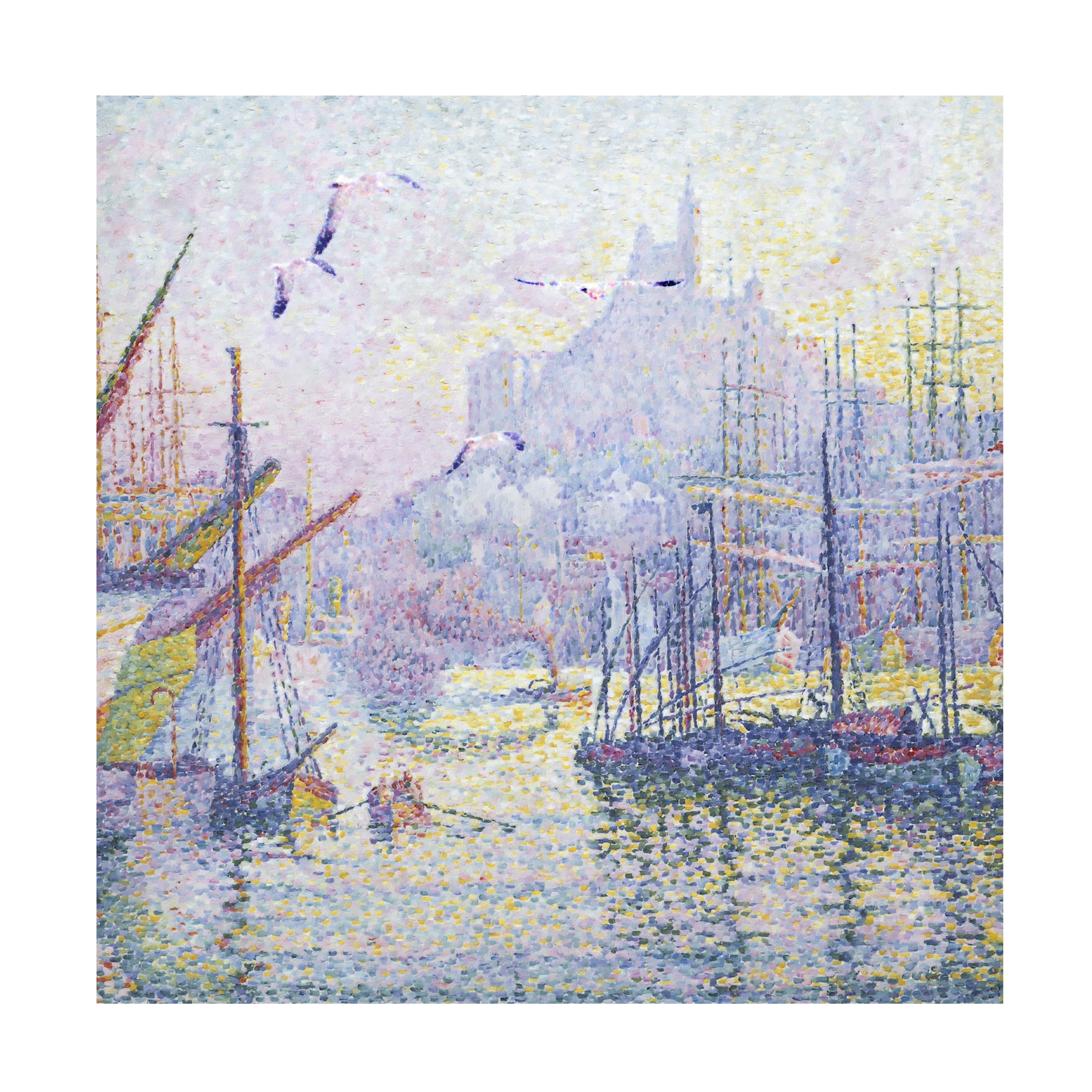 Steve Hunziker Pointillism Cityscape Canvas Art in White and Grey