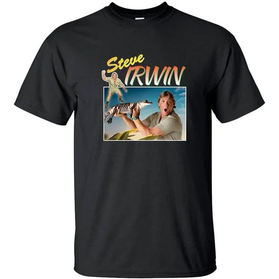 Steve Irwin Wildlife Montage Vintage Mens Black Graphic Tee Gift Unisex T-Shirt up to size 5XL