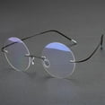 thumbnail image 1 of Steve Jobs 48mm Retro Rimless Blue Light Blocking Oversized Reading Glasses 1.00 Mens Round Presbyopic Glasses Womens Lightweight Flexible Black Readers +1.0, 1 of 3