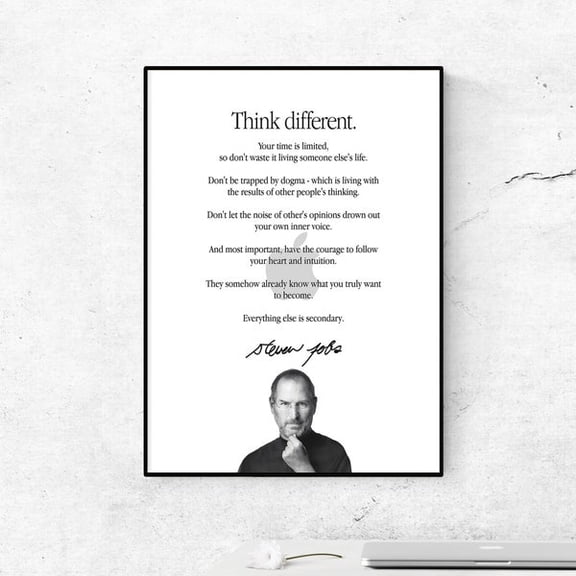 Steve Jobs 'Think Different' Quote Poster: Apple Logo Art, Unframed Paper Poster 8x10in