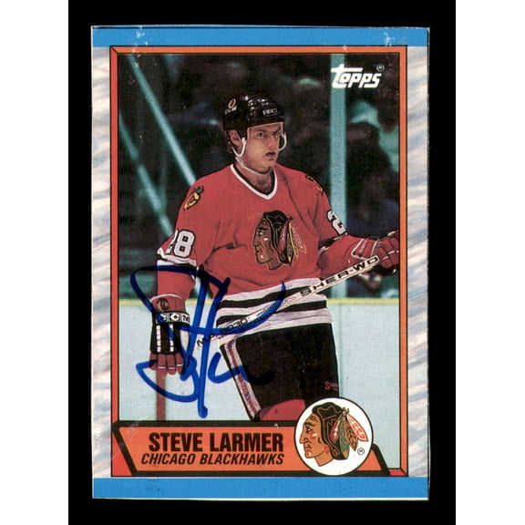 Steve Larmer Autographed 1989-90 Topps Box Bottoms Card #J Chicago Blackhawks SKU #251617