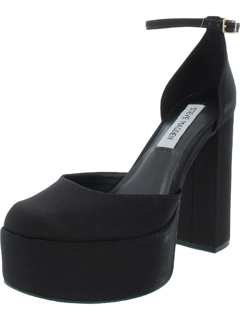 Steve Madden Agata Black Satin Ankle Strap Block Heel  display picture 1