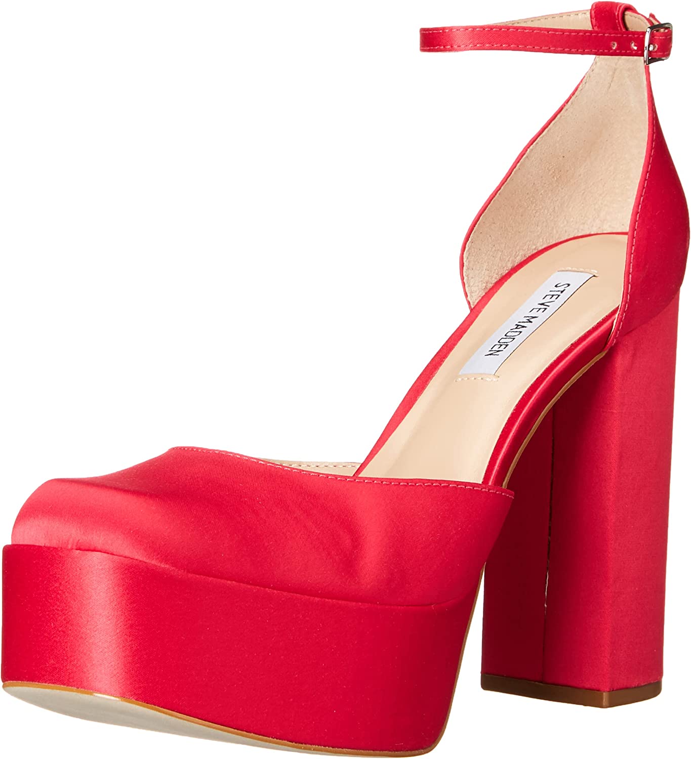 Steve Madden Agata Pink Satin High Platform Ankle Strap Block Heel ...