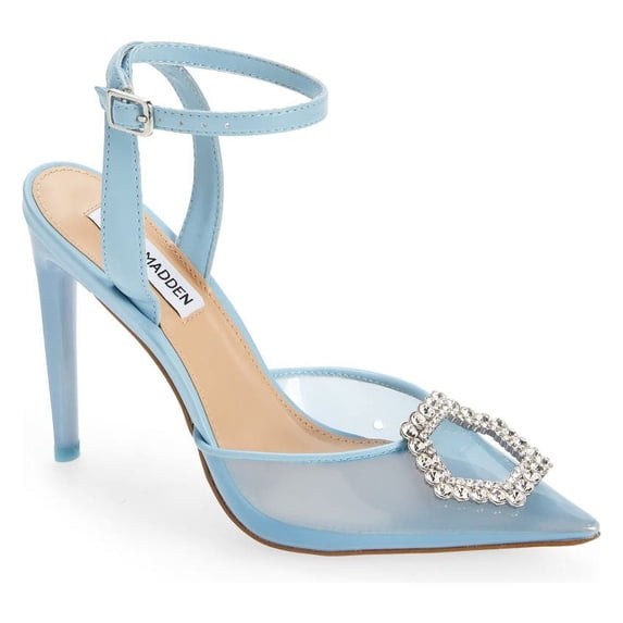 Steve Madden Amory Embellished Pointed Toe Ankle Strap Cushioned Pumps Blue (7, Blue)