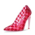 thumbnail image 1 of Steve Madden Atlanta Pink Multi Slip On Pointed Toe Checkered Detailed Pumps (Pink Multi, 6), 1 of 6