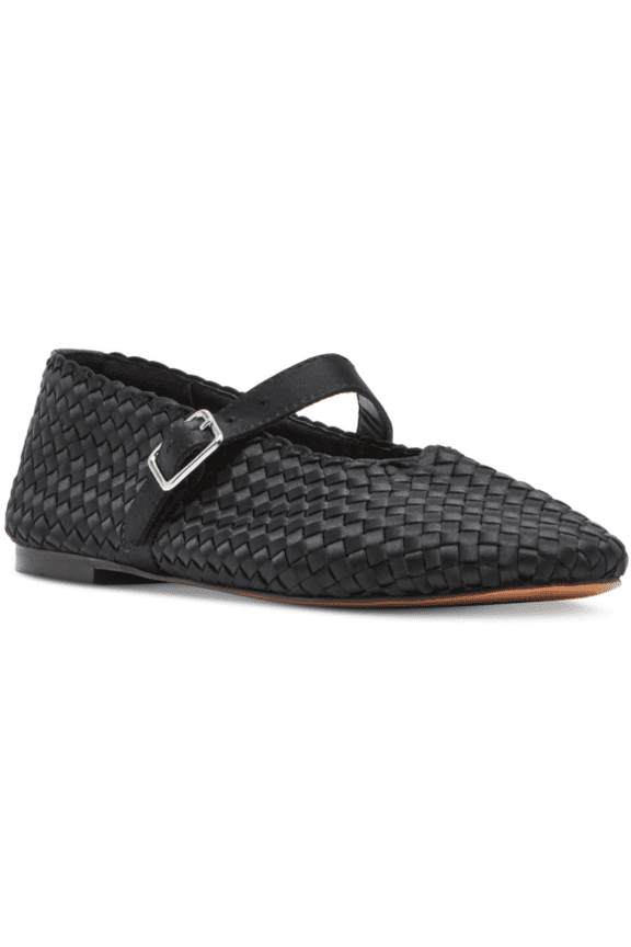 BLACK SATIN Women's Dreaming Woven Mary Jane Flats, US 10