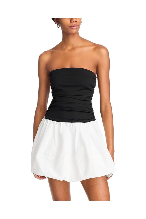 BLACK/WHITE Women's Amari Ruched Bubble Hem Mini Dress, US Medium