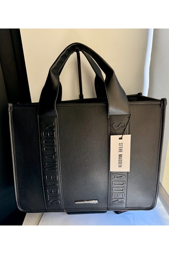 Black Tote Handbag with Shoulder Strap & Pouch