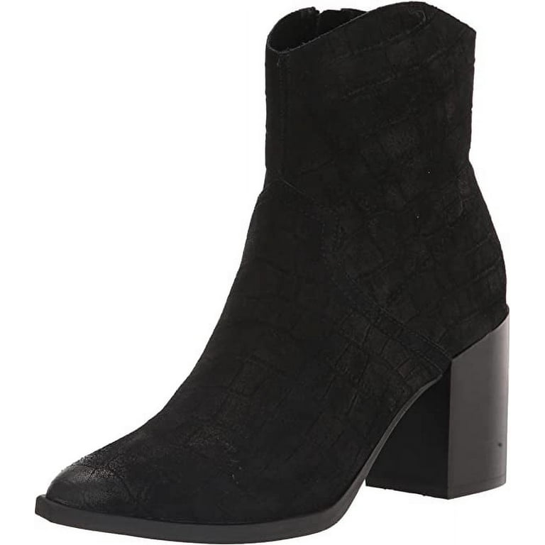 Steve Madden Cate Black Croc Block Heel Pointed Toe Pull On Fashion Ankle Boots Black Croc 7.5 Walmart