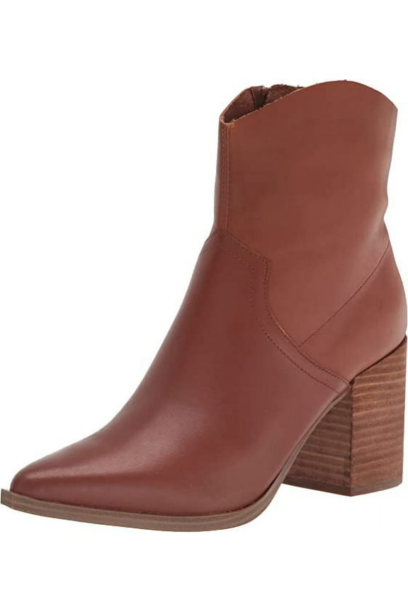 Cate Cognac Leather Block Heel Pointed Toe Pull On Fashion Boots (Cognac Leather, 11)