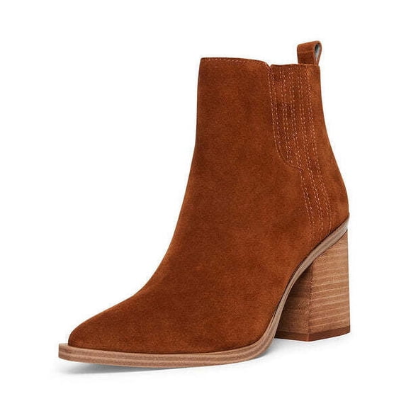 Steve Madden Chandler Cognac Suede Pointed Closed Toe Pull On Elegant Boots (Cognac Suede, 5)
