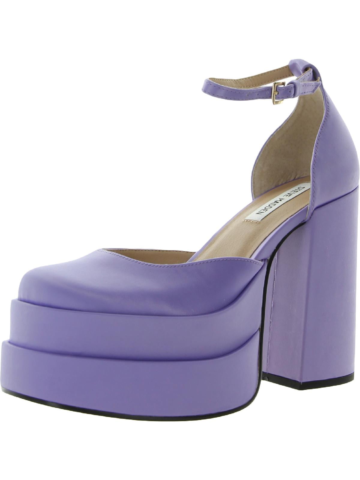 Steve Madden Charlize Purple Satin Block Heel Ankle Strap Squared Toe Pumps  (Purple Satin, 10) 
