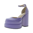 thumbnail image 1 of Steve Madden Charlize Purple Satin Block Heel Ankle Strap Squared Toe Pumps (Purple Satin, 8.5), 1 of 3