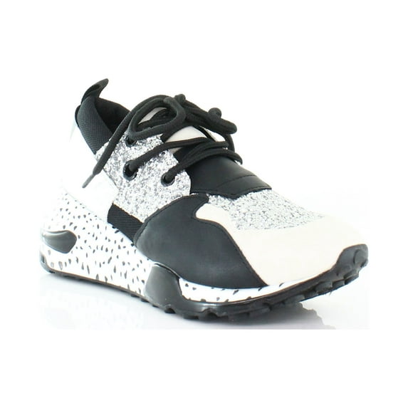 Steve Madden Cliff Silver Glitter Round-Toe Lace Up Platform Fashion Sneakers (6, Silver Glitter)