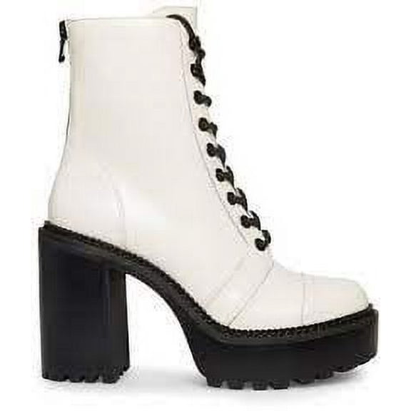Steve Madden Core White Leather Lug Sole Lace Up Platform Block Heeled Boots (White Leather Lace Up, 11)