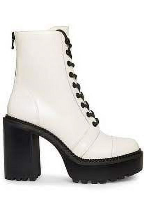 Core White Leather Lug Sole Lace Up Platform Block Heeled Boots (White Leather Lace Up, 11)