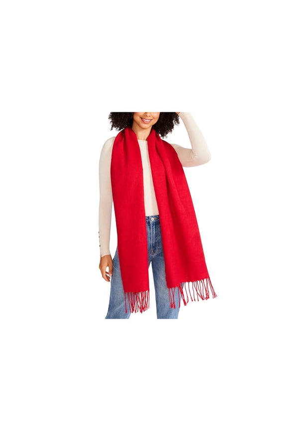 Cozy Blanket Scarf with Fringe Detail Red