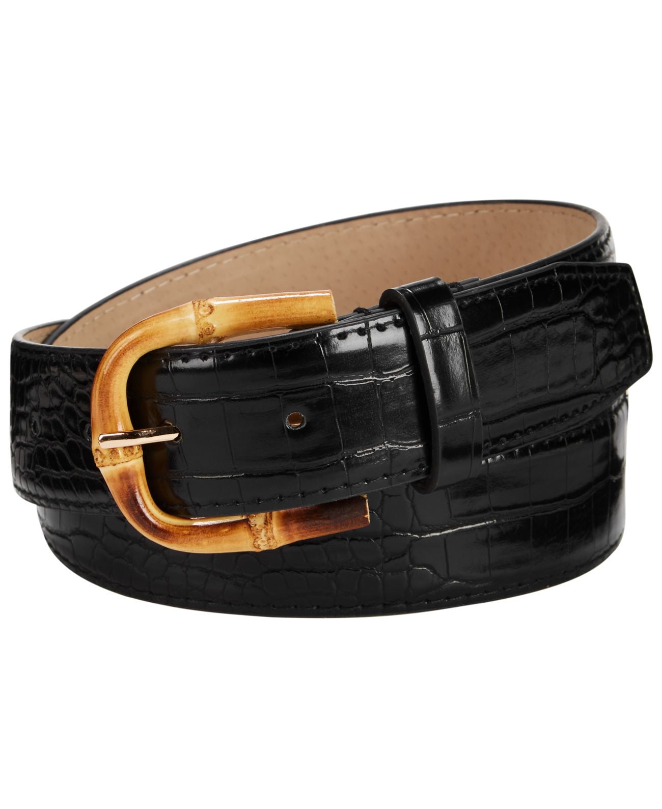 Steve Madden Croc-Embossed Faux Leather Belt, Black, Small  display picture 3