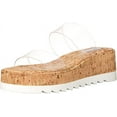 thumbnail image 1 of Steve Madden Defuse Clear Cork Open Toe Slip On Wedge Platform Wedge Sandals (Clear, 6), 1 of 9