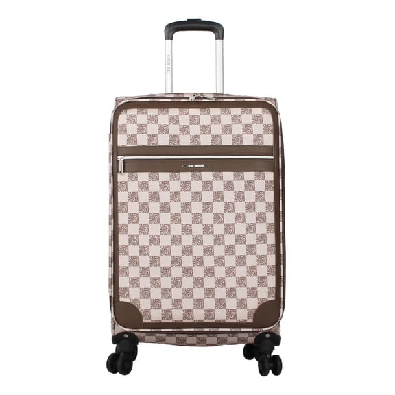 Steve Madden Designer Luggage Collection - Lightweight 24 Inch Expandable Softside Suitcase - Mid-size Rolling 4-Spinner Wheels Checked Bag Chalet Brown, 24in