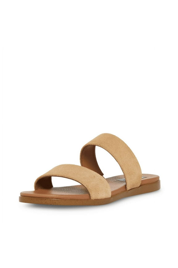 Dual Flat Sandals Double Strap Flat Sandals Taupe Suede Two Piece